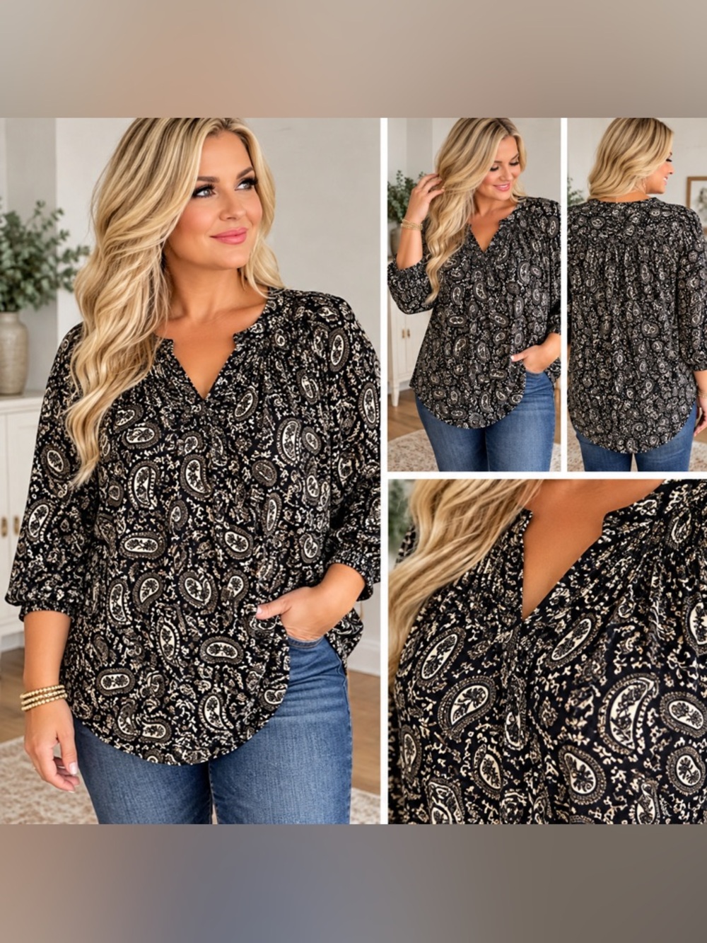 St. John’s Bay Black Paisley Blouse – Size 1X